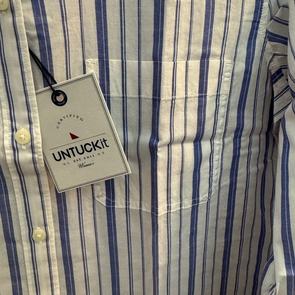 Untuckit Pinot Perse Long Sleeve Button Down Shirt Blue & White Stripe - Picture 4 of 10